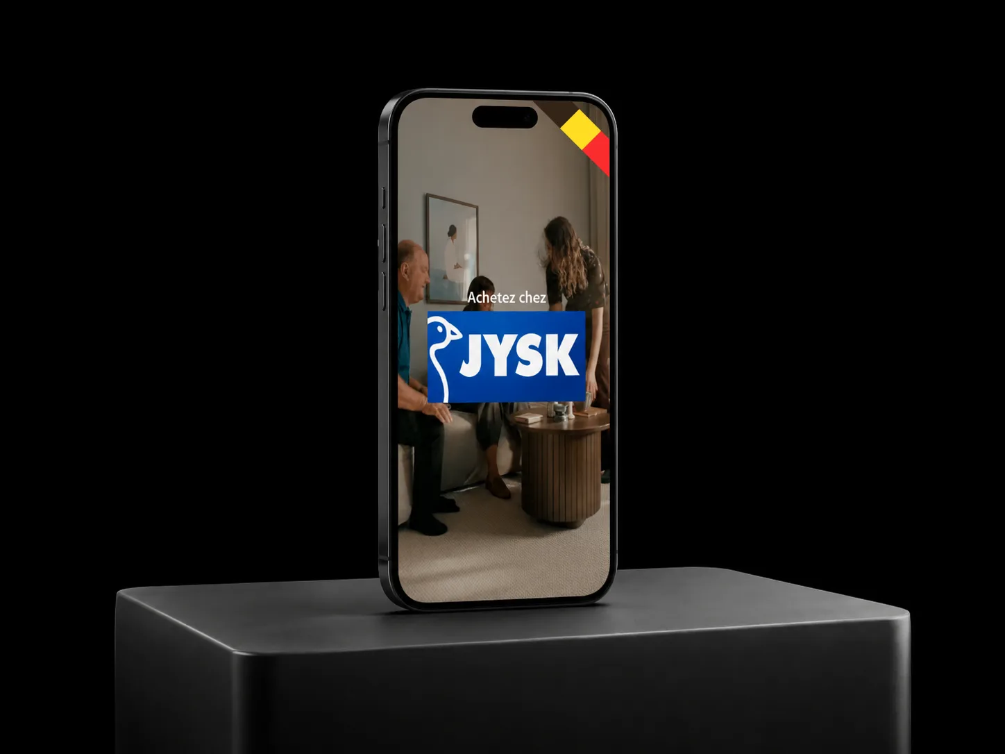 JYSK Belgique : maquette téléphone du spot, marché belge